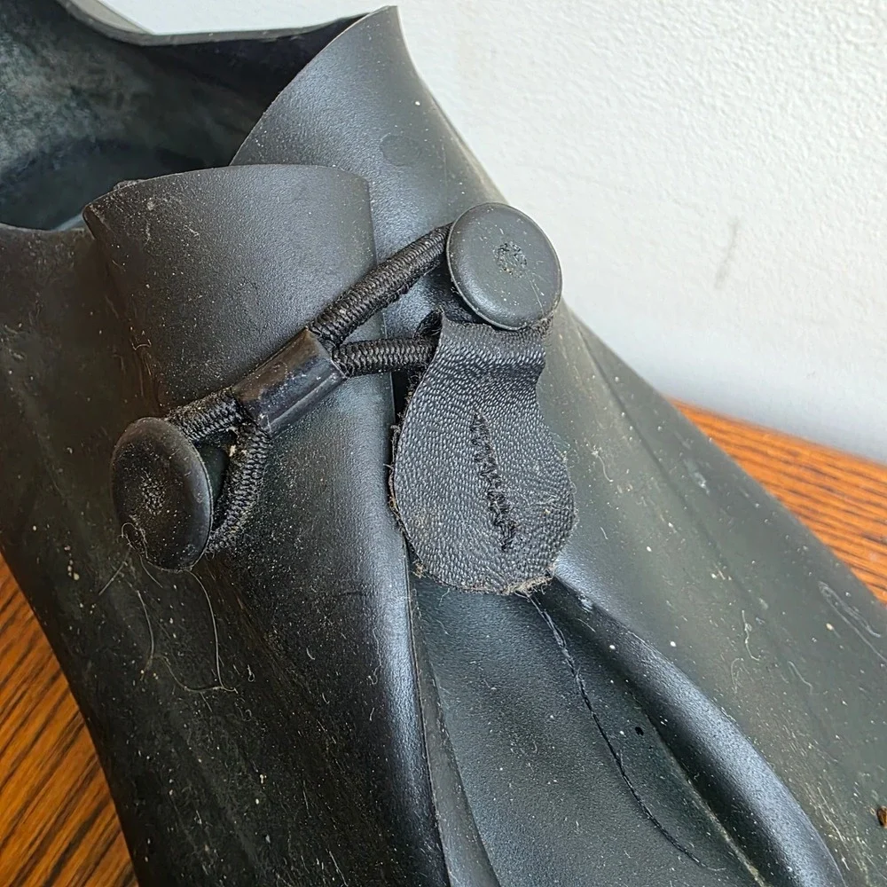 Servus Mens Black Rubber Overshoes Galoshes Yellow Sole Made in USA Large 11-13